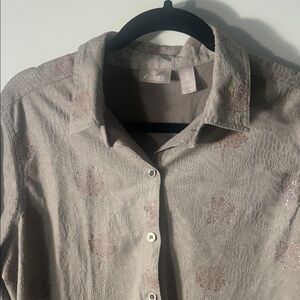 Chico's Taupe Floral Button-Down Shirt